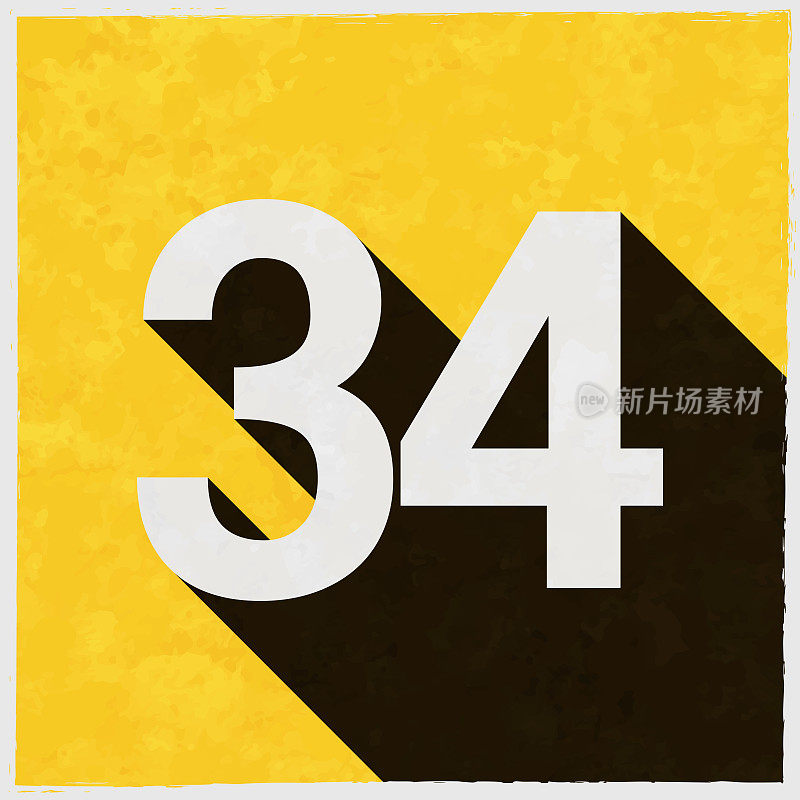 34 - 34号。图标与长阴影的纹理黄色背景